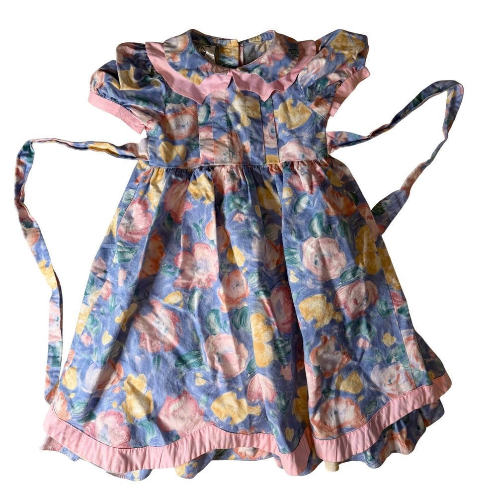 Vtg Tess Originals Girls Floral Peter Pan Collar Layered Cottagecore Dress Sz 5
